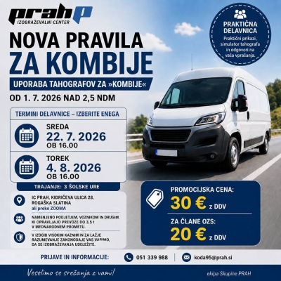 Kratka delavnica ON LINE ali v živo: Uporaba tahografa za voznike kombijev - ponudba za člane OZS